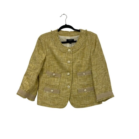 Talbots Womens Blazer Suit Jacket 12P Gold Tweed Plaid Frayed 3/4 Sleeves NWT - Picture 1 of 11